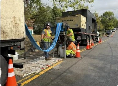 CIPP liner installation at a sewer rehabilitation project