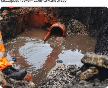 Excavated collapsed sewer pipe during repair