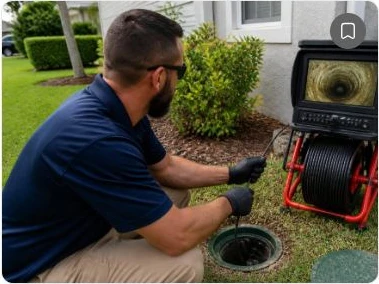 Technician investigating a residential sewer line