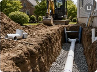 Exposed sewer pipe during underground repair work