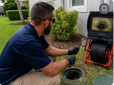 Technician operating sewer video inspection equipment