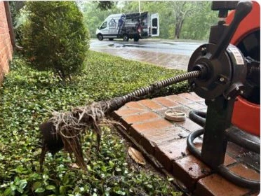 Root removal equipment extracting roots from a sewer line